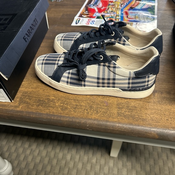 Coach Navy and White Plaid Sneakers - Picture 3 of 4